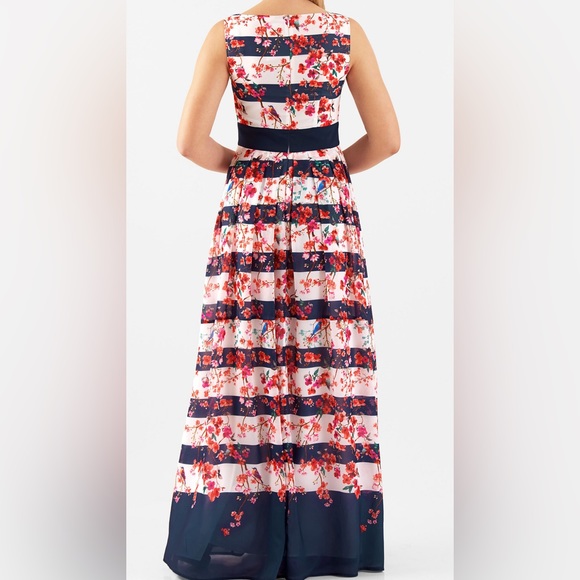 Eshakti Floral Stripe Print Georgette Maxi Dress Product size Small 6 - Picture 2 of 8